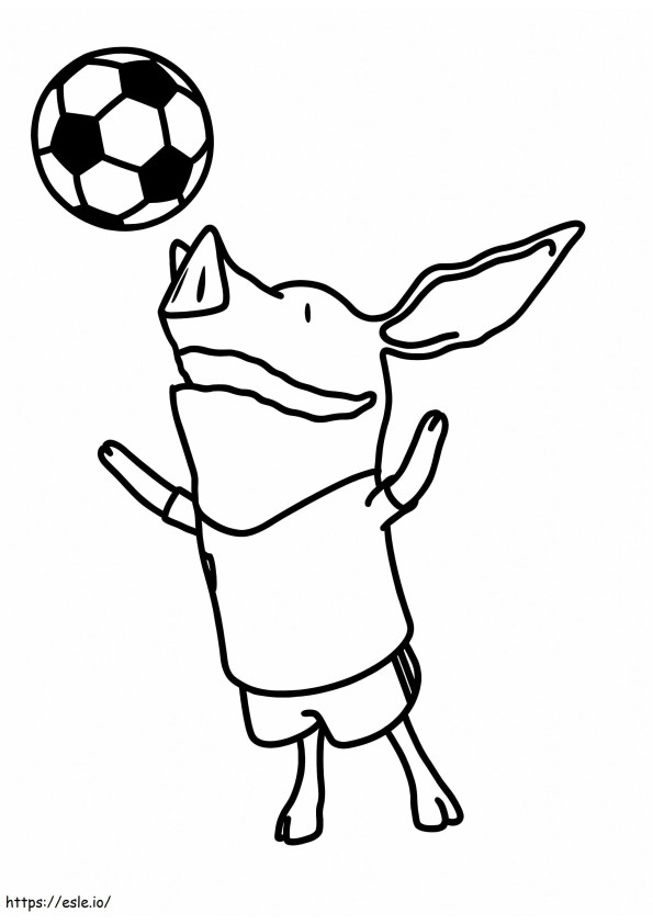 Coloriage Ian Pig joue au football à imprimer dessin