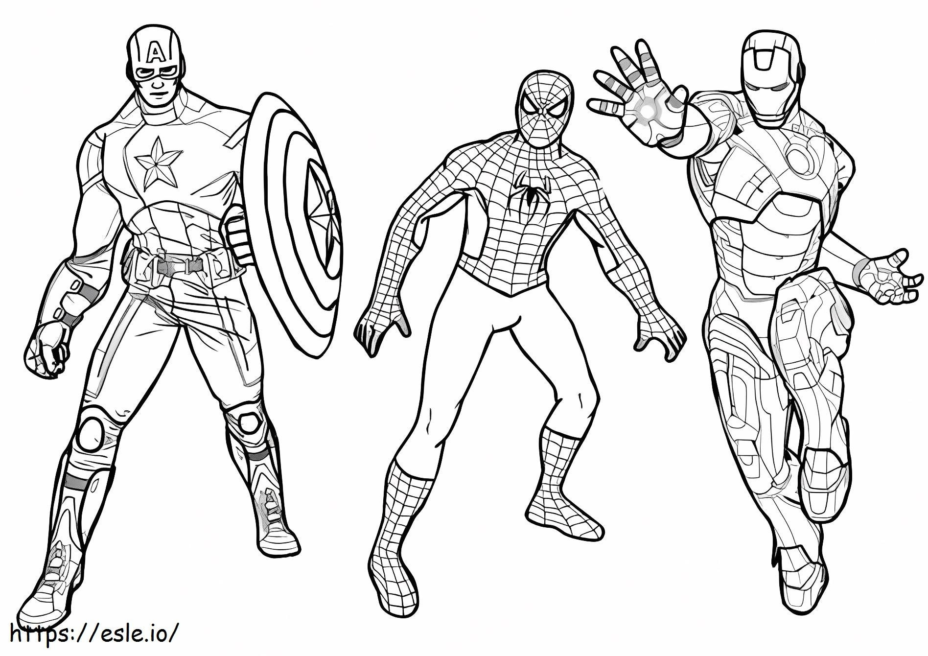 Coloriage Capitan America et Spiderman Ironman à imprimer dessin