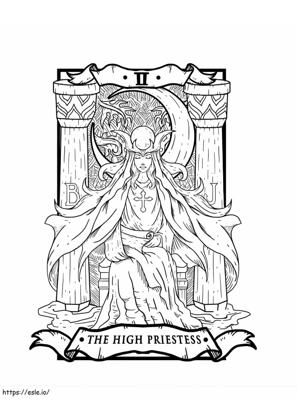 Coloriage La carte de tarot de la Grande Prêtresse à imprimer dessin