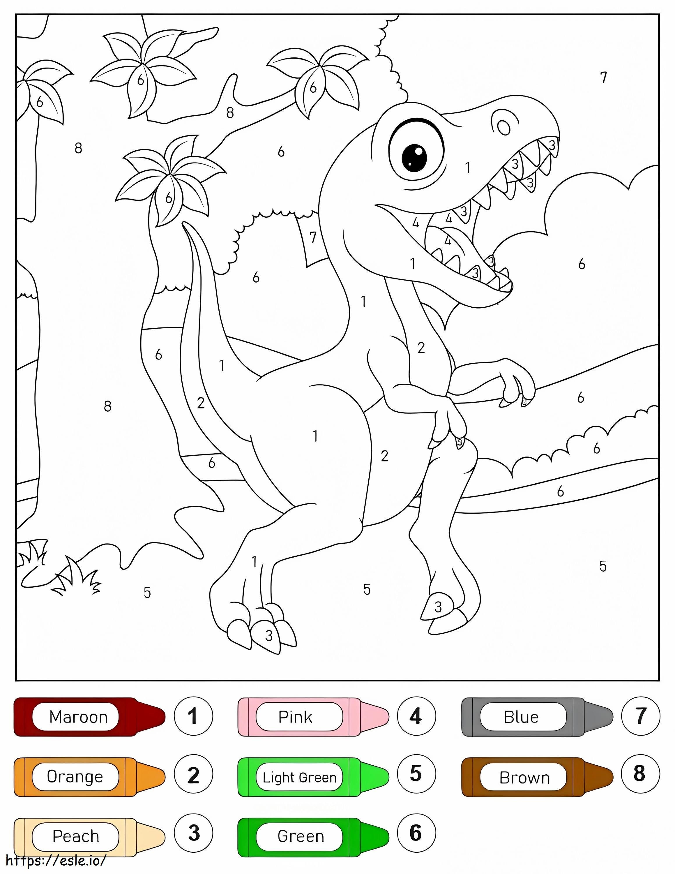 Ruggente T Rex Dino Colore per numero da colorare