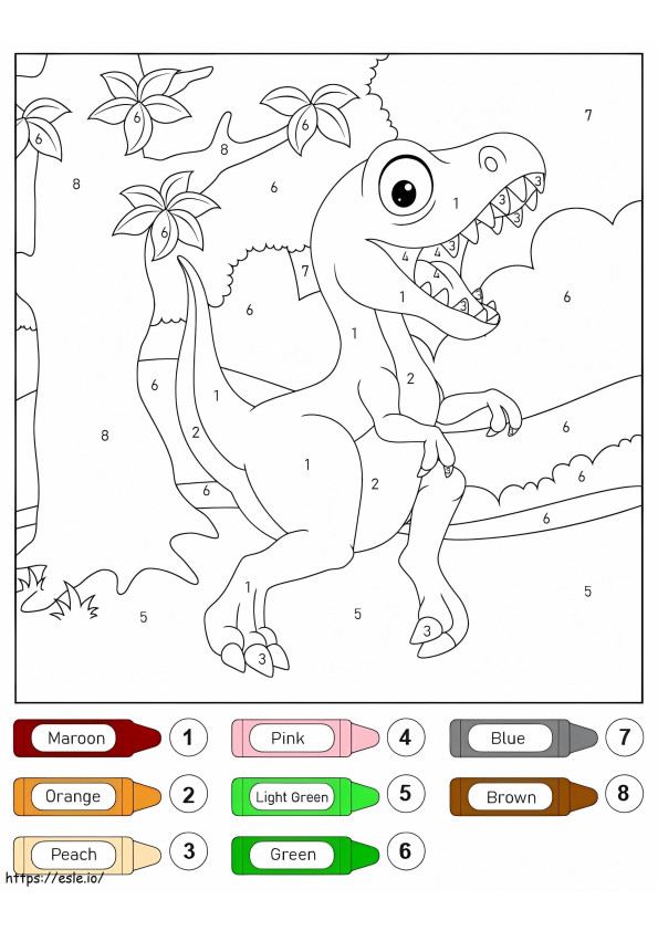 Coloriage Couleur par numéro du dinosaure rugissant T Rex à imprimer dessin