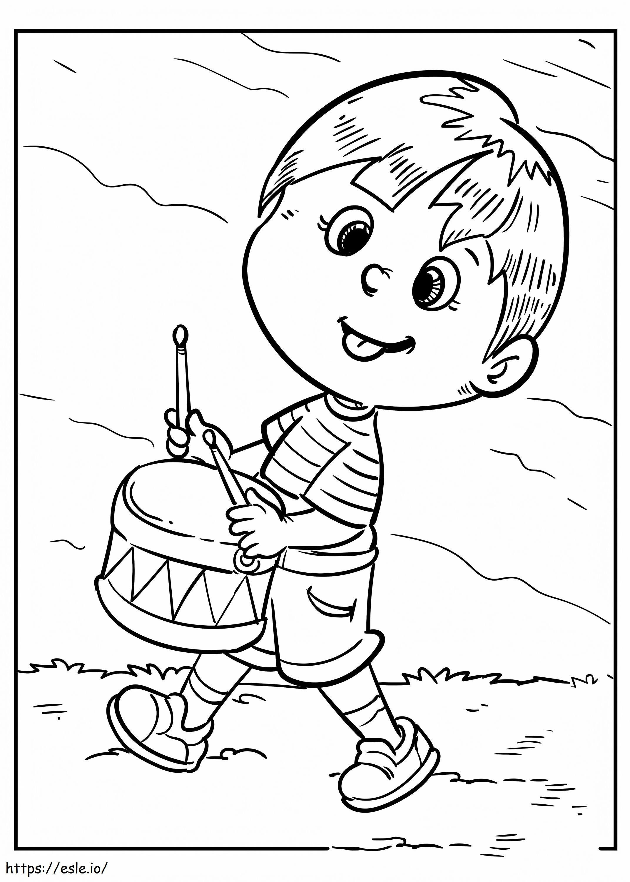 Menino tocando bateria para colorir