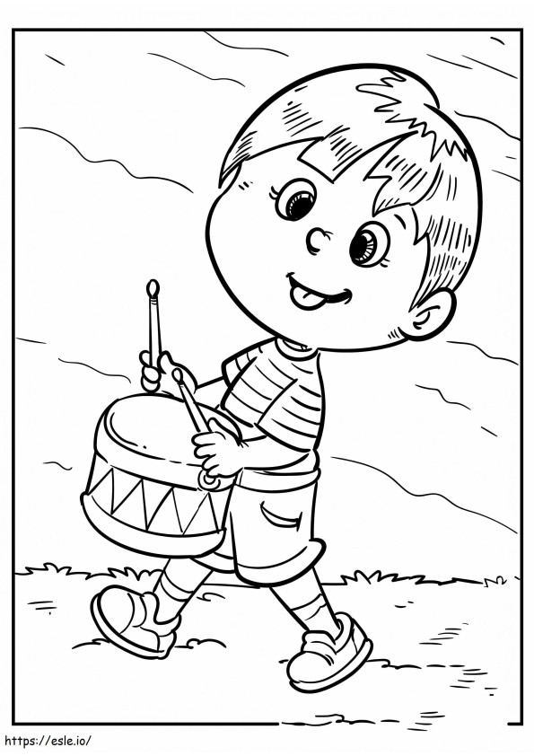 niño tocando el tambor para colorear