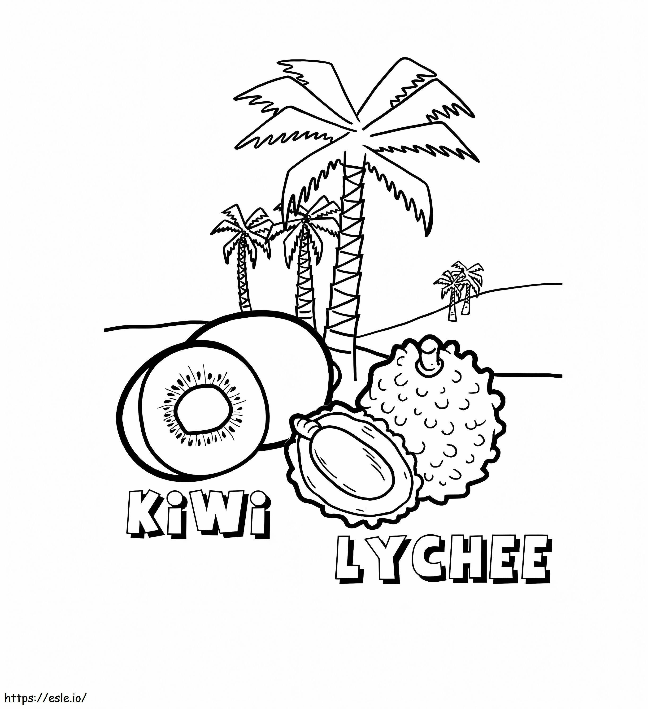 Kiwi și Lychee de colorat