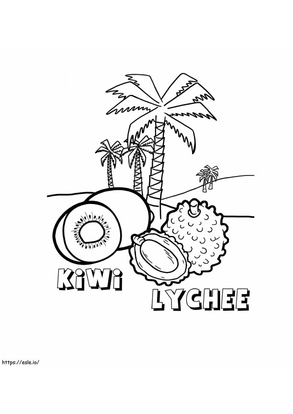 Kiwi și Lychee de colorat
