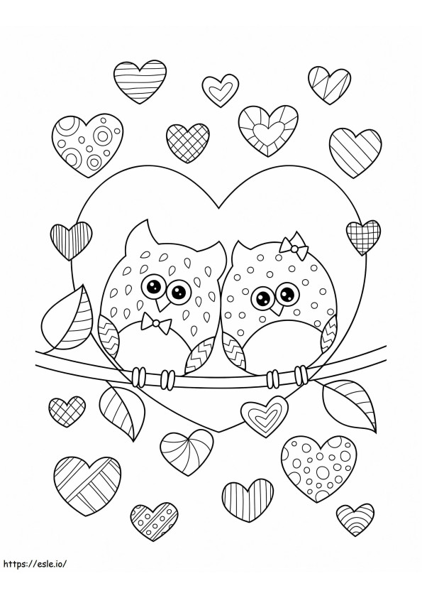 Owls In Love coloring page