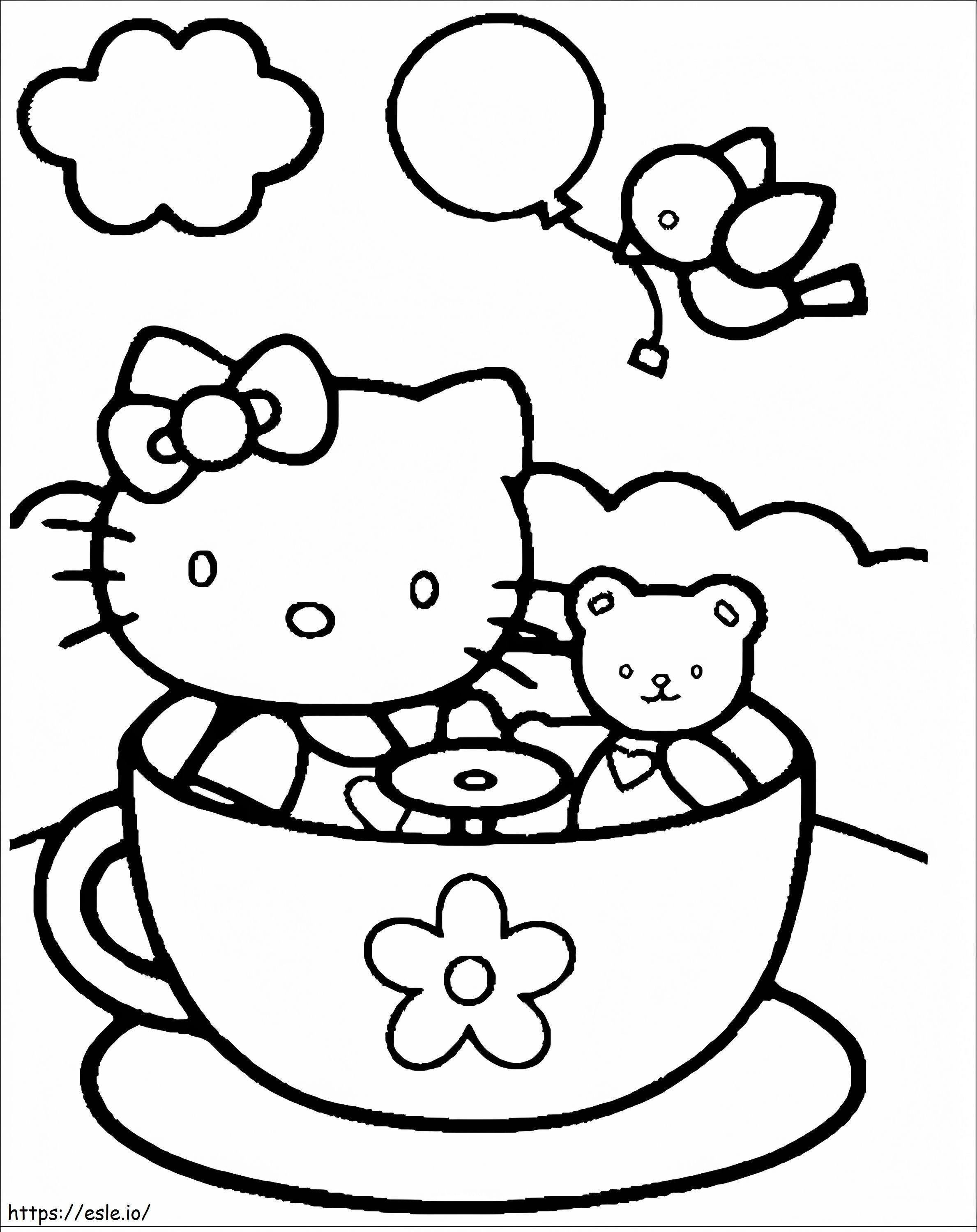 Hello Kitty en teddybeer in mok kleurplaat kleurplaat