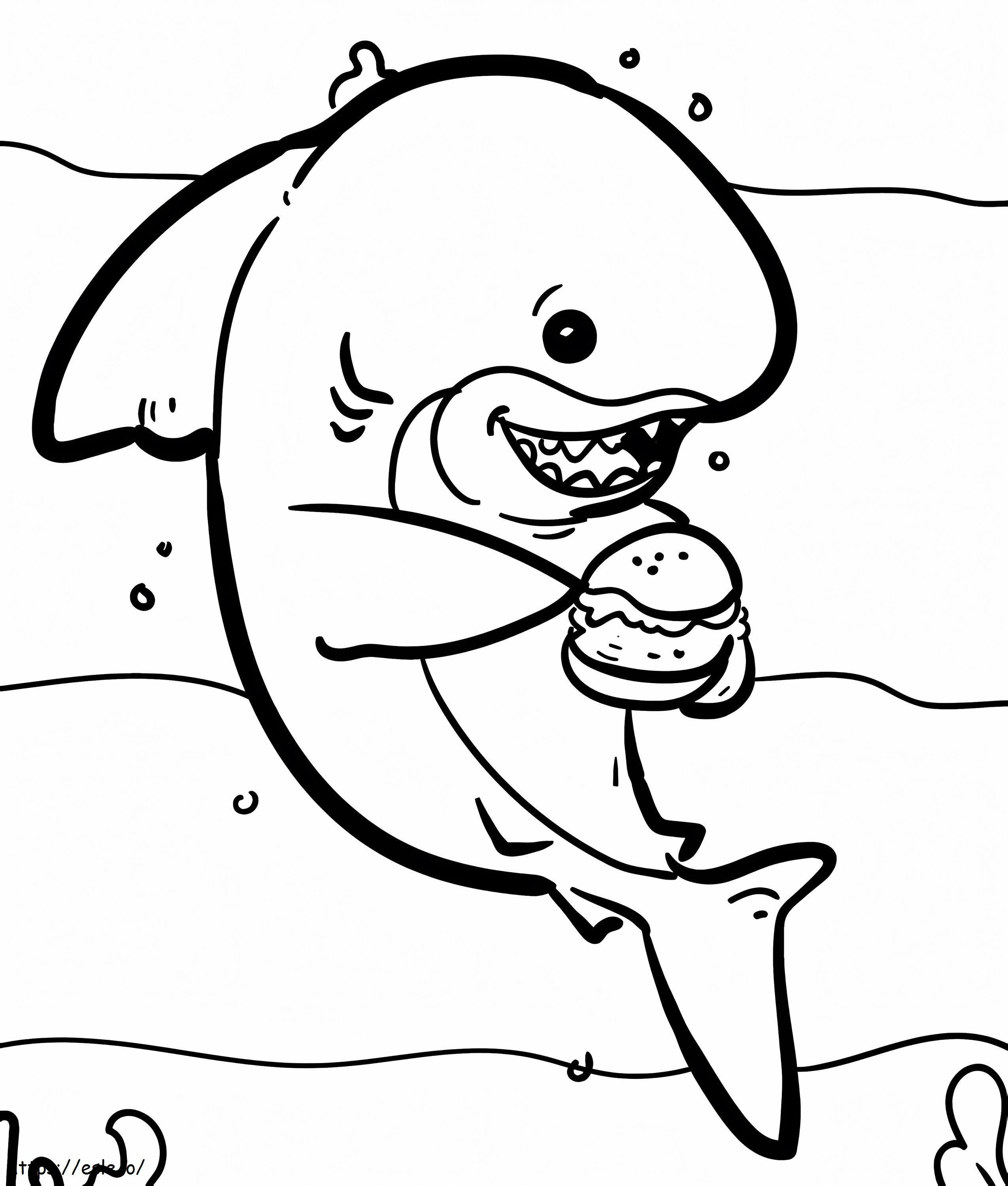 Coloriage Requin avec hamburger à imprimer dessin