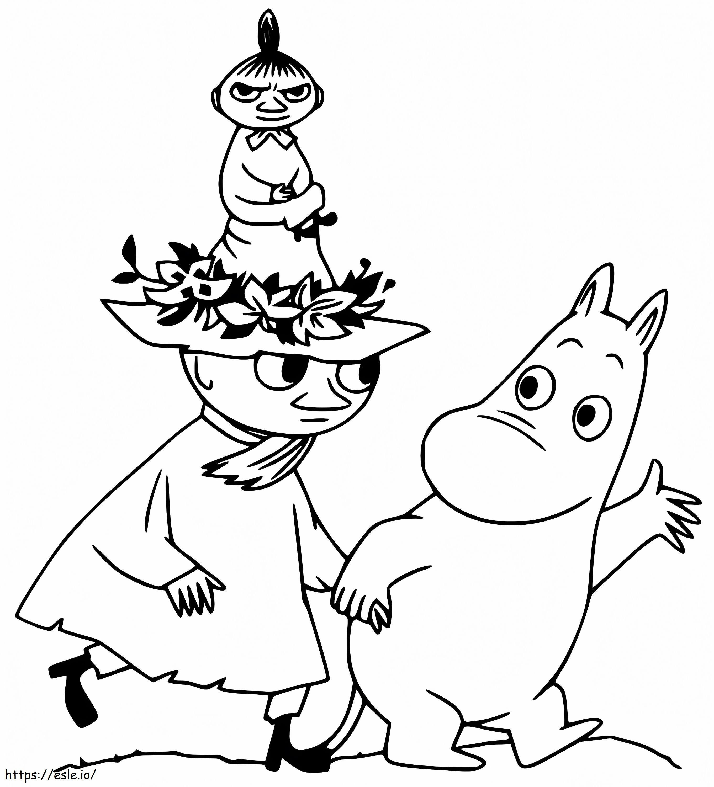 Coloriage Moomintroll avec Snufkin à imprimer dessin