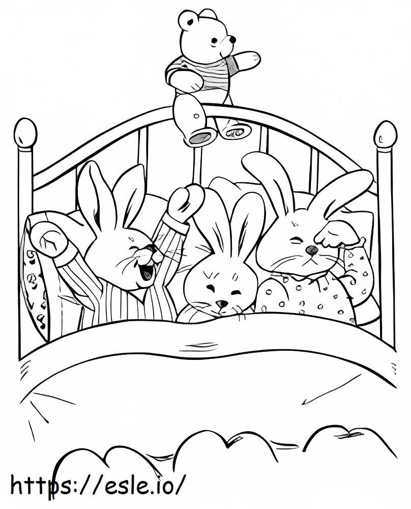 Three Rabbits In Bed coloring page