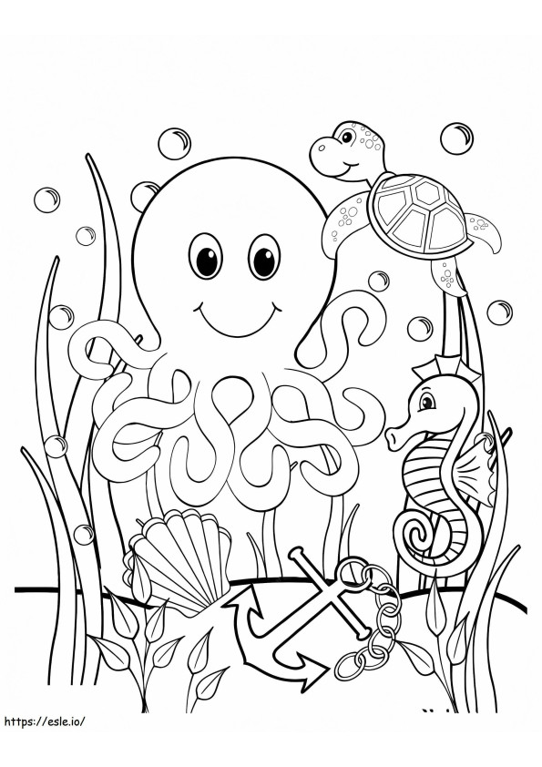 Coloriage Animal marin mignon avec ancre à imprimer dessin
