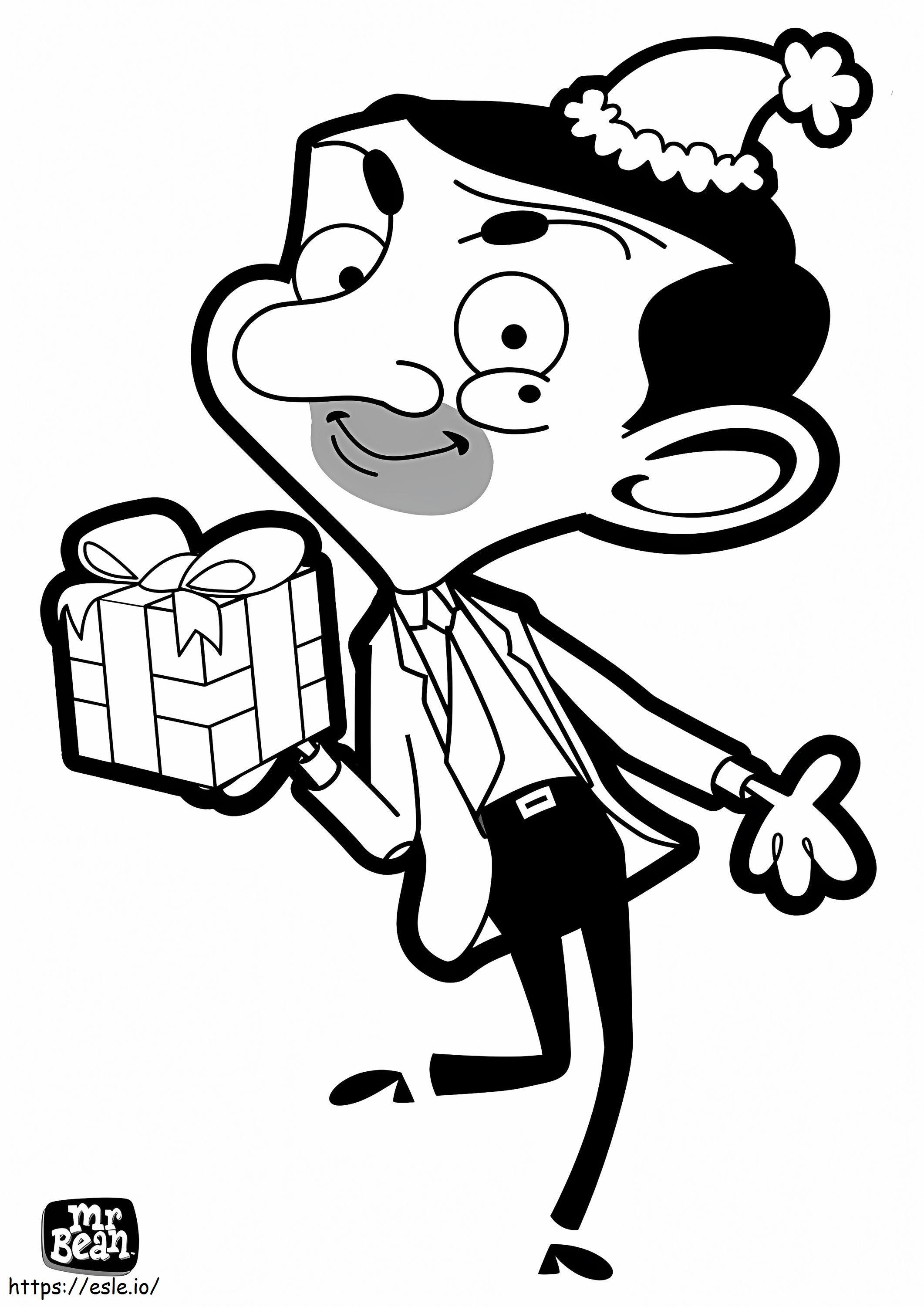 1531708283 Mr Bean With Gift A4 coloring page