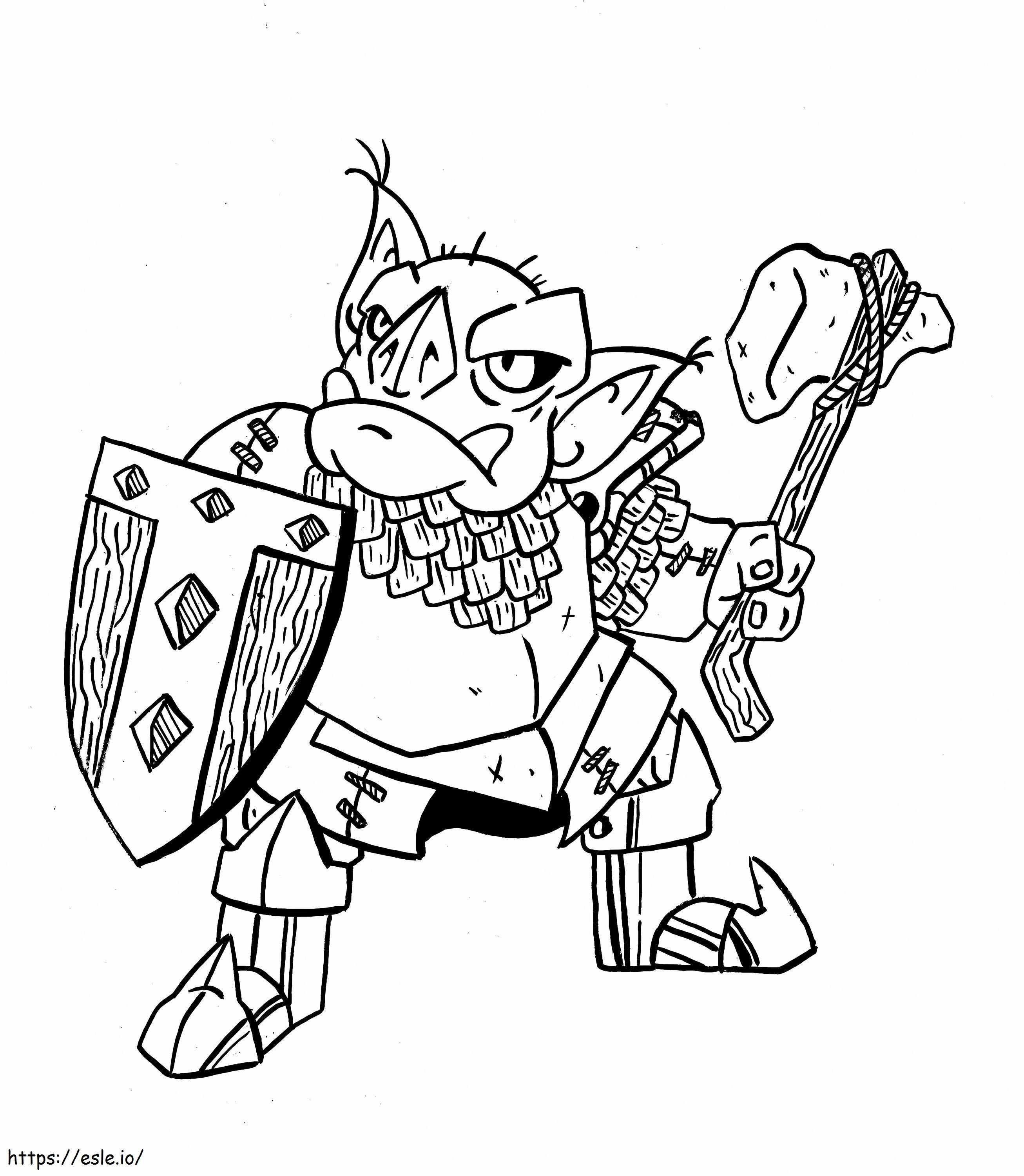 Goblin com machado e escudo para colorir