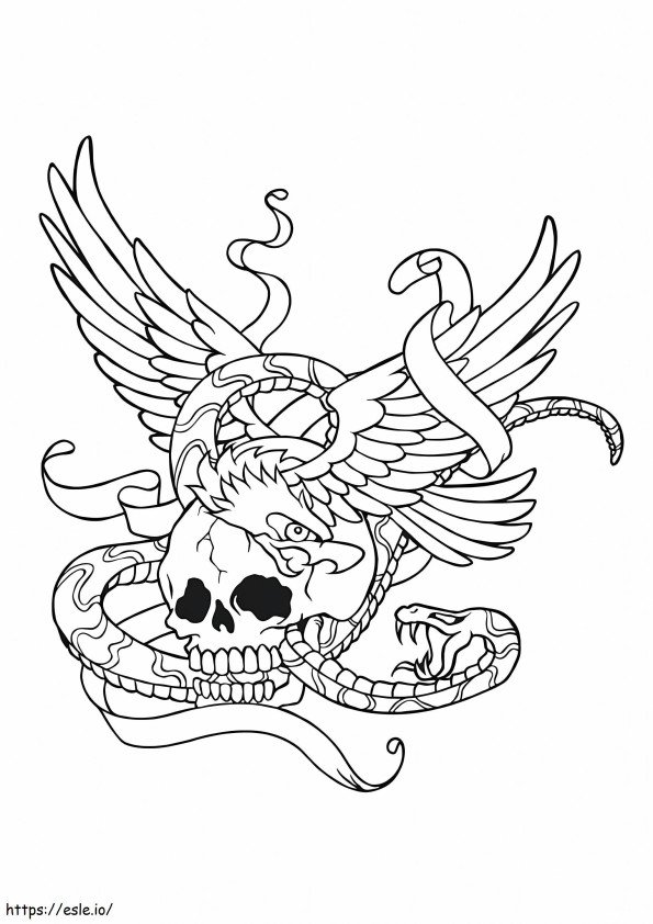 Coloriage Crâne et serpent avec des ailes à imprimer dessin