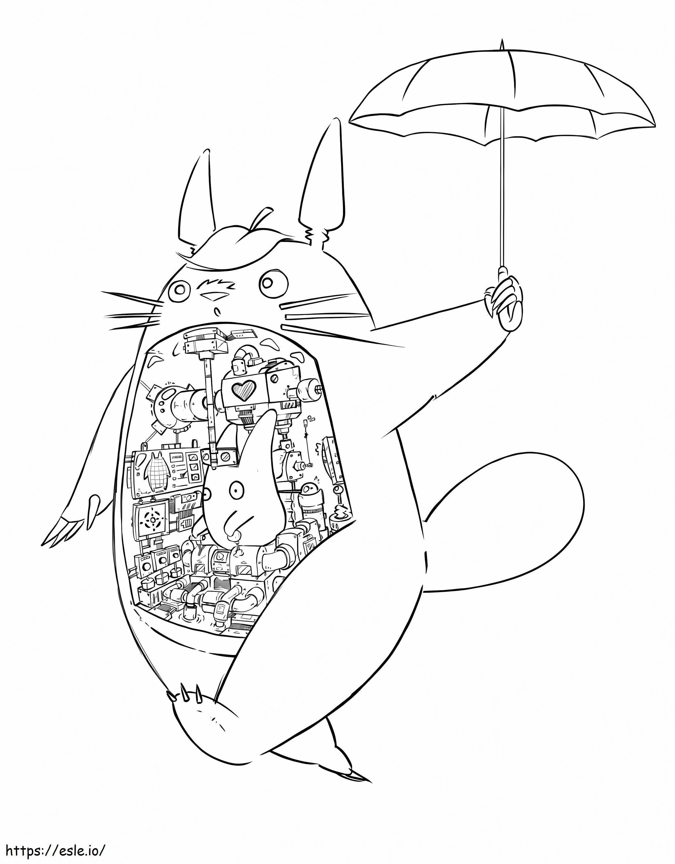 Caminhada amigável de Totoro para colorir