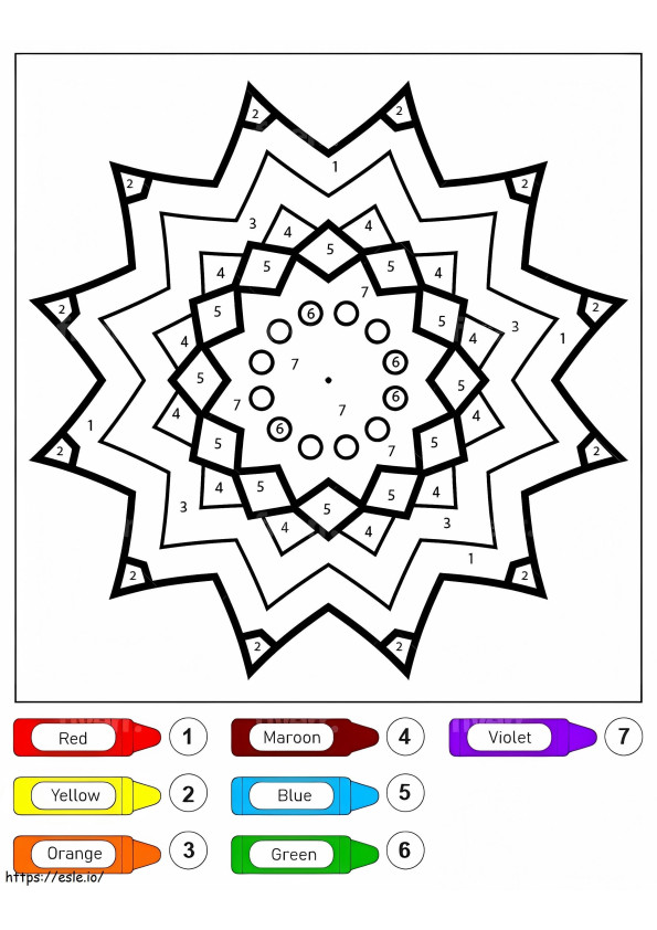 Mandala-ster voor kinderen, kleur op nummer kleurplaat