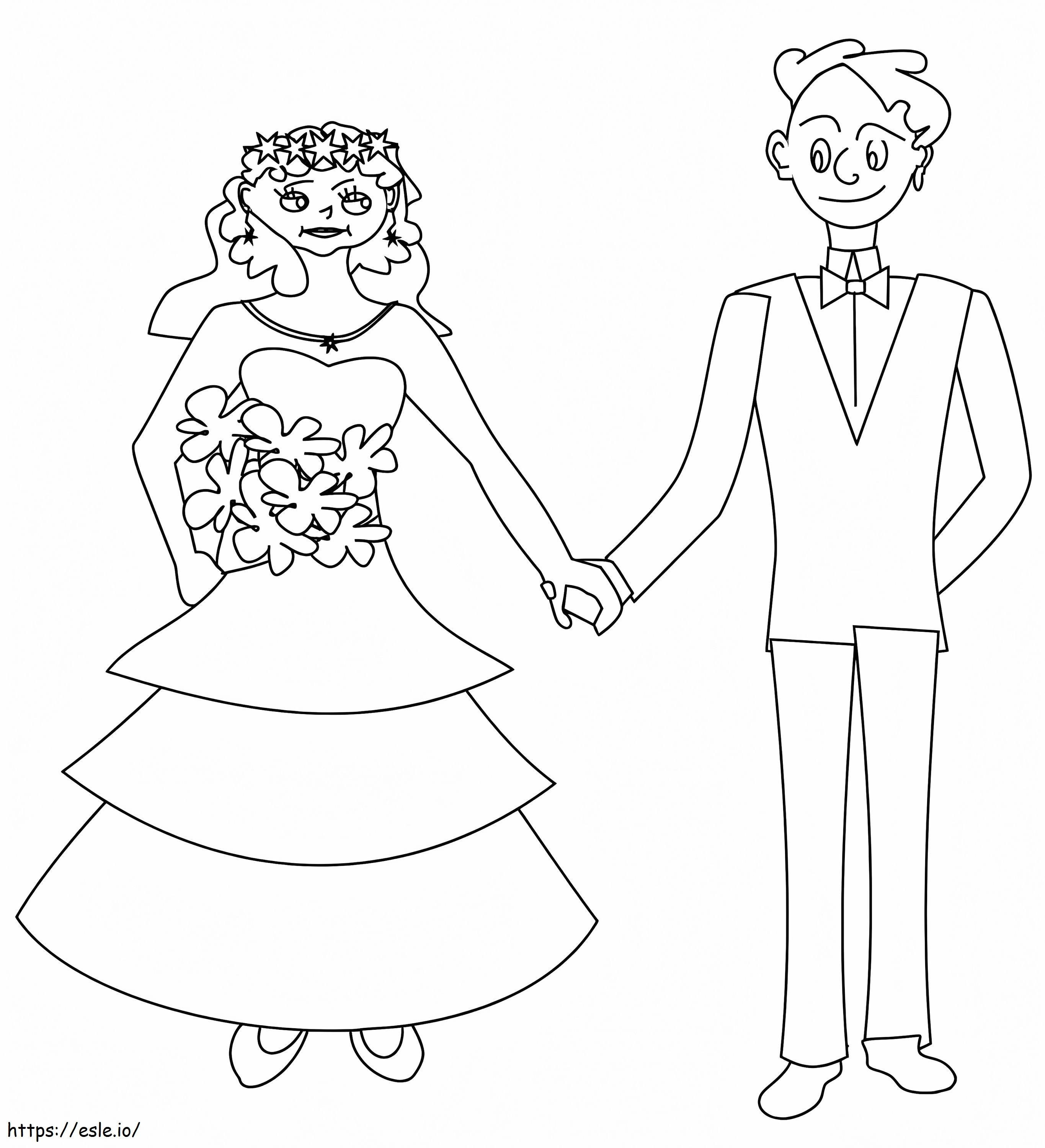 Coloriage Mariée et marié mignons à imprimer dessin