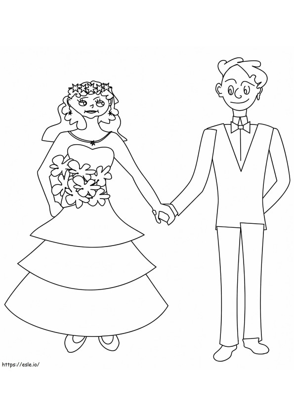 Noiva e noivo fofos para colorir