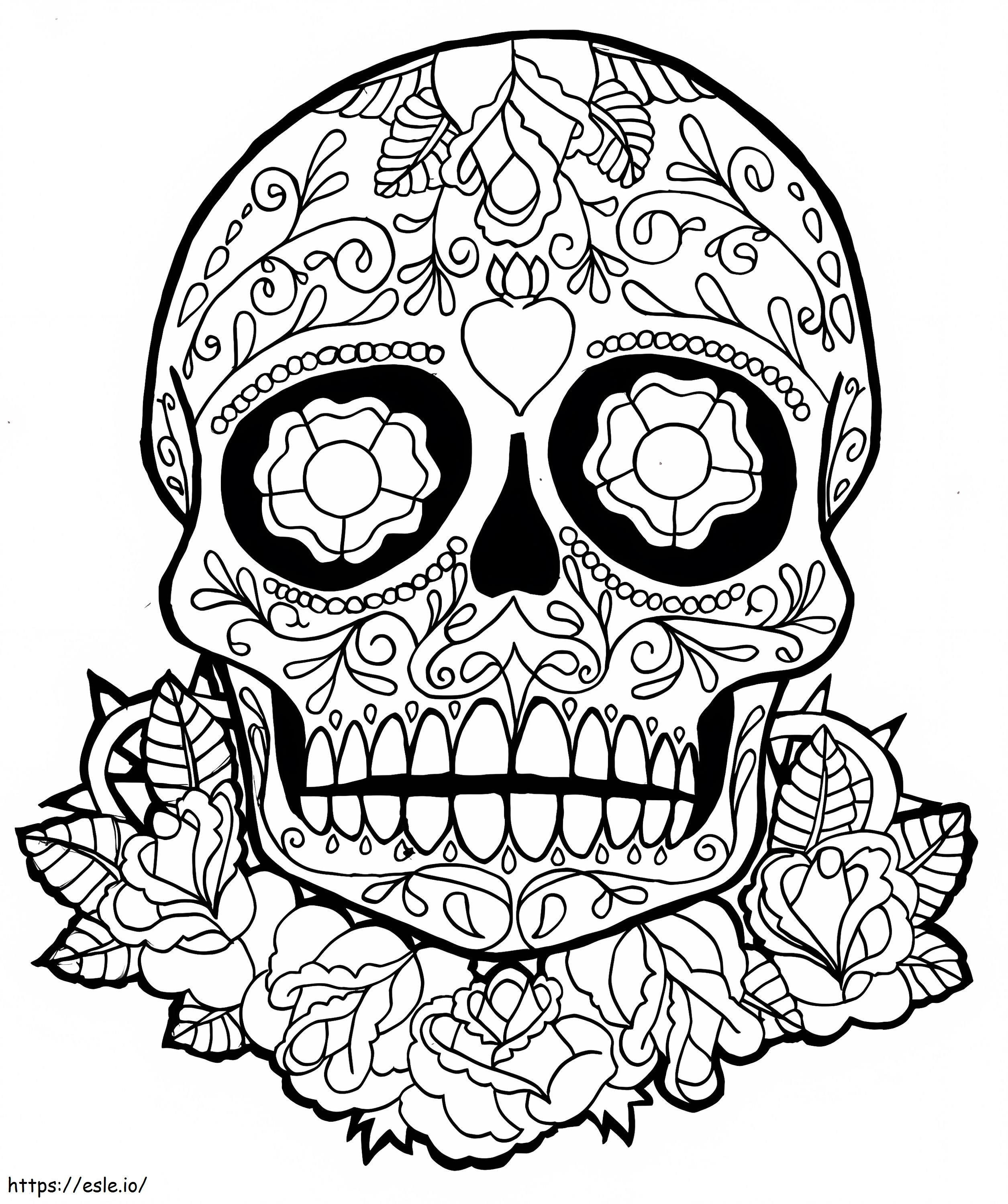 Skull & Leaf & Flower värityskuva