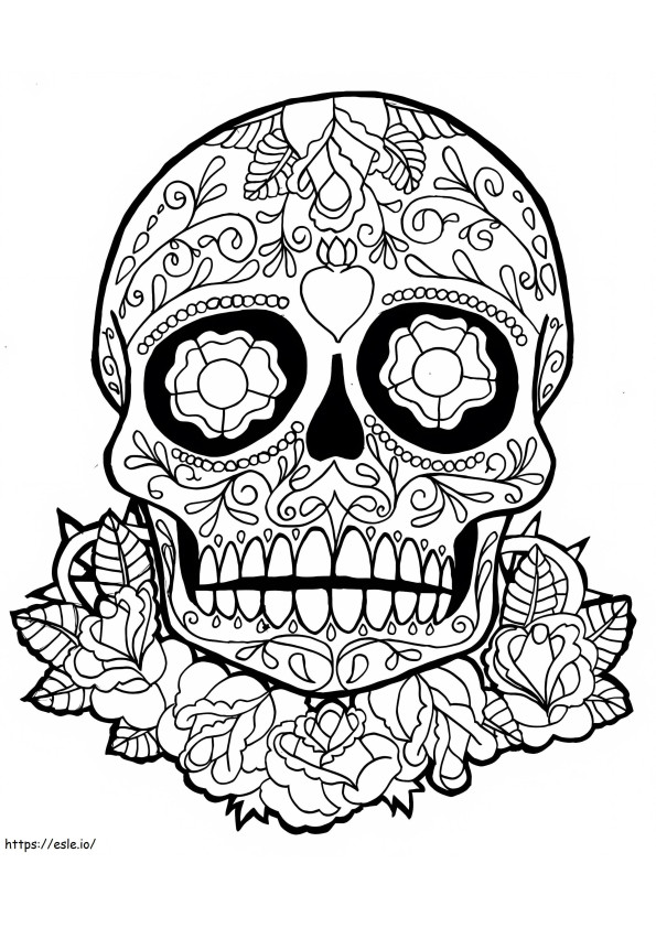 Coloriage Crâne et Feuille et Fleur à imprimer dessin
