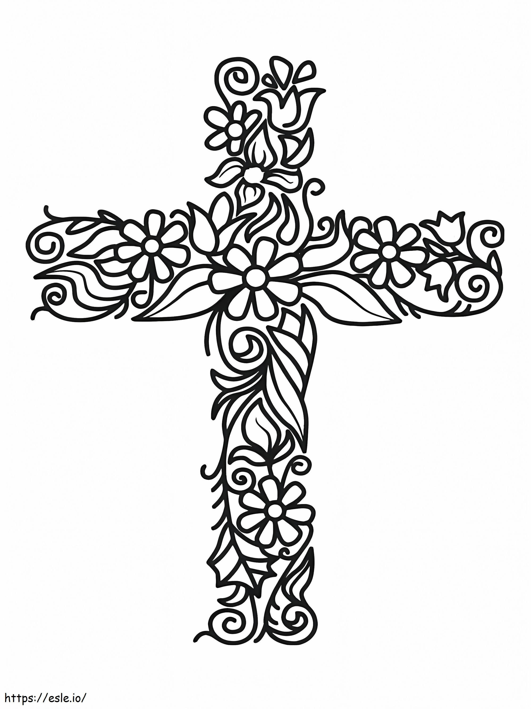 Croce fiorita di Pasqua da colorare