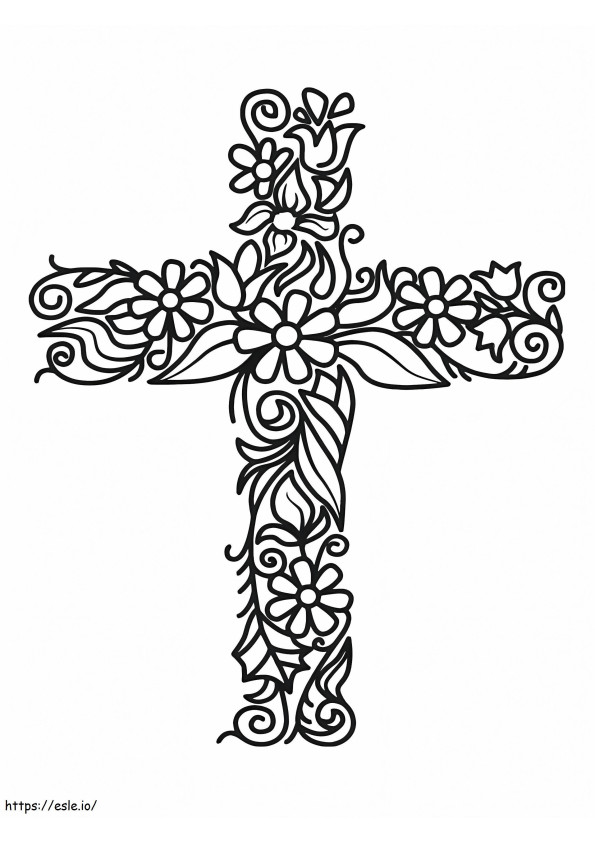 Flowery Easter Cross coloring page