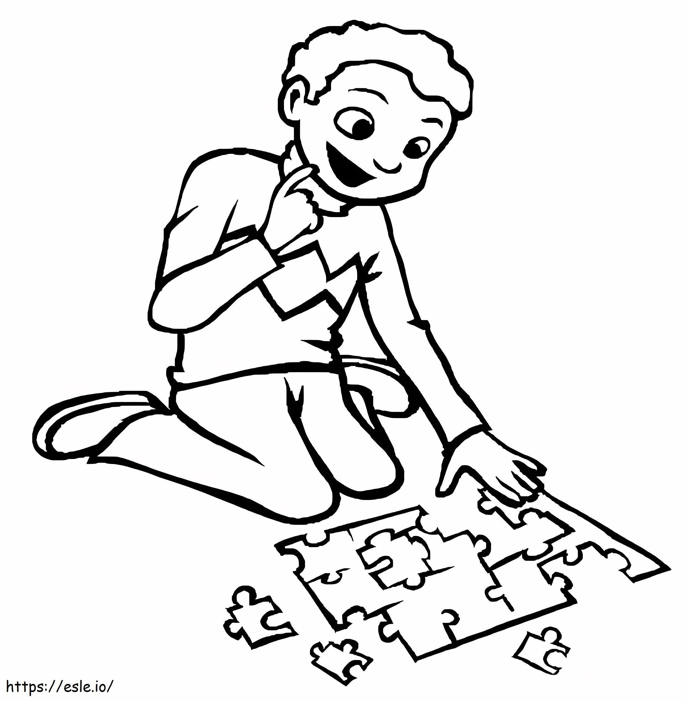 Boy With Jigsaw Puzzles coloring page