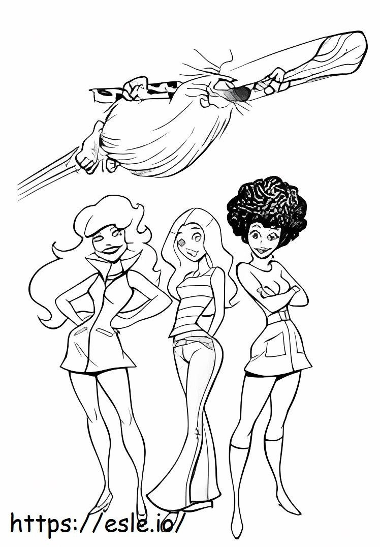 Coloriage Capitaine Caveman et trois anges adolescents à imprimer dessin