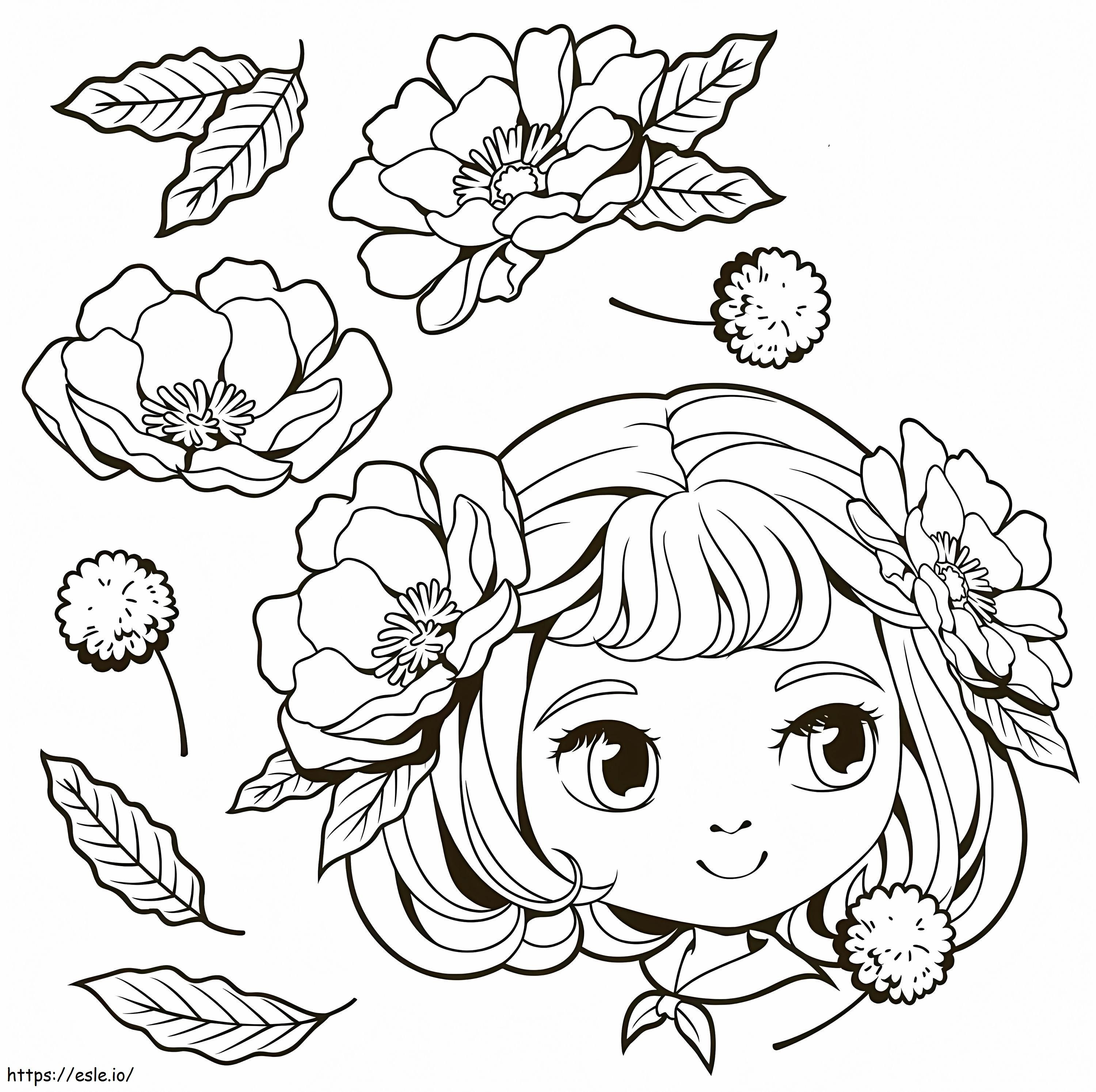 Smiling Girl Face And Flower coloring page