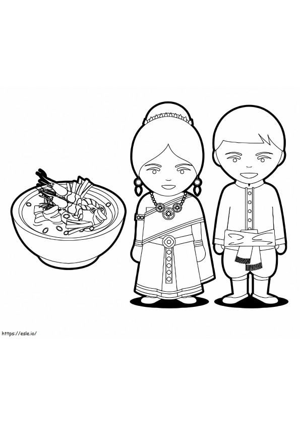 Coloriage La nourriture et les gens de la Thaïlande à imprimer dessin