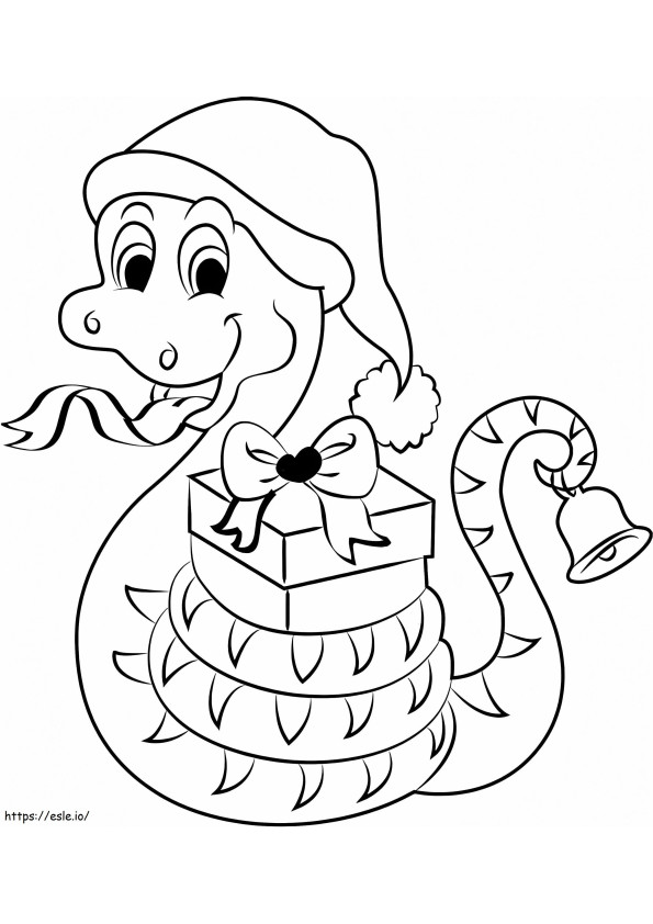 Coloriage Serpent de Noël avec boîte cadeau et cloche à imprimer dessin