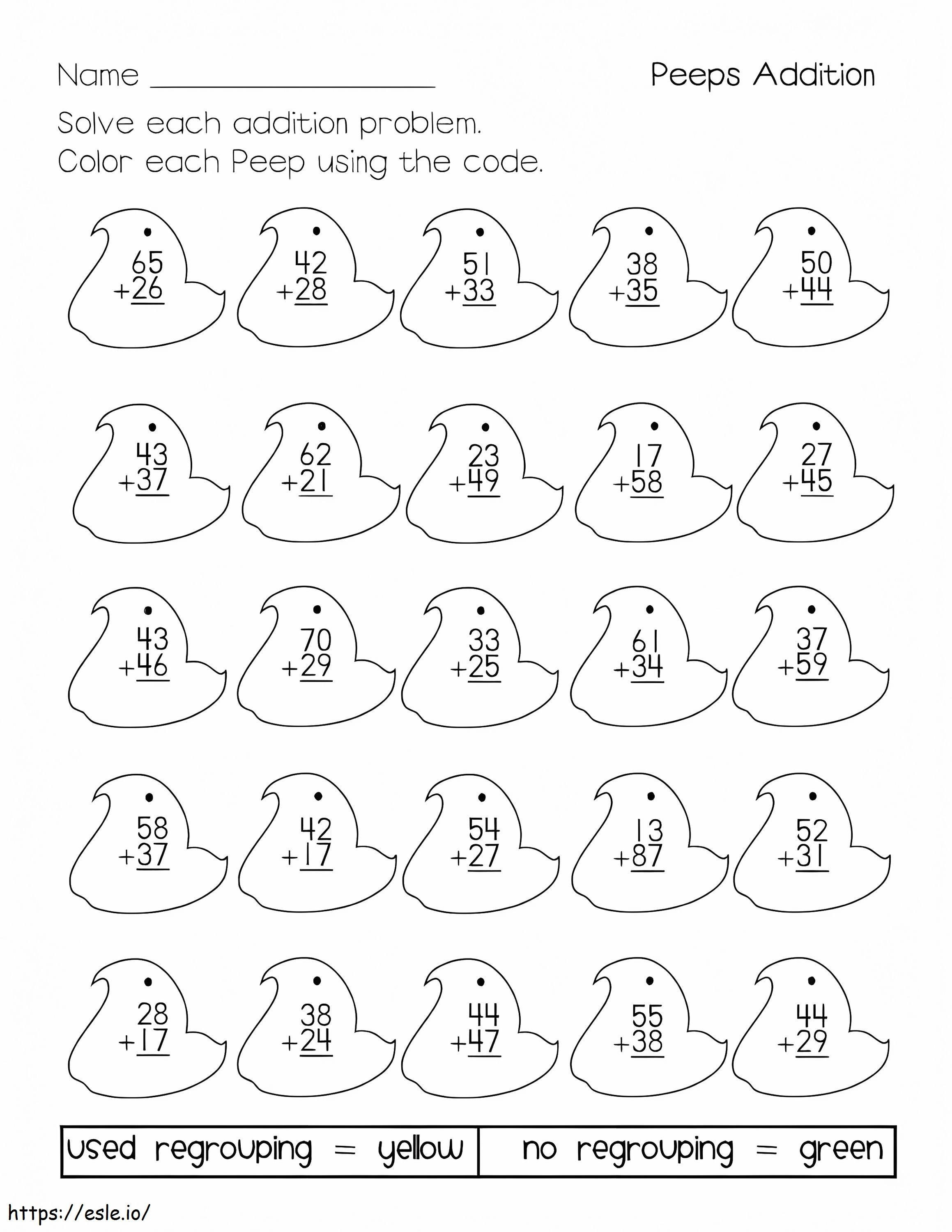 Kolorowanie według numeru Dodawanie dwucyfrowe kolorowanka