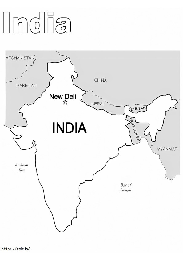 Mapa de la India para colorear