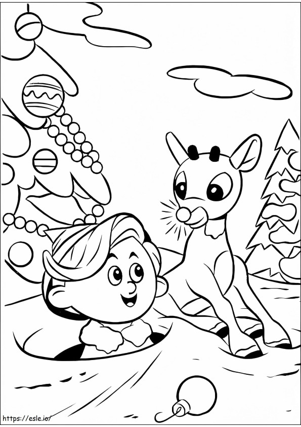 Elf And Rudolph coloring page