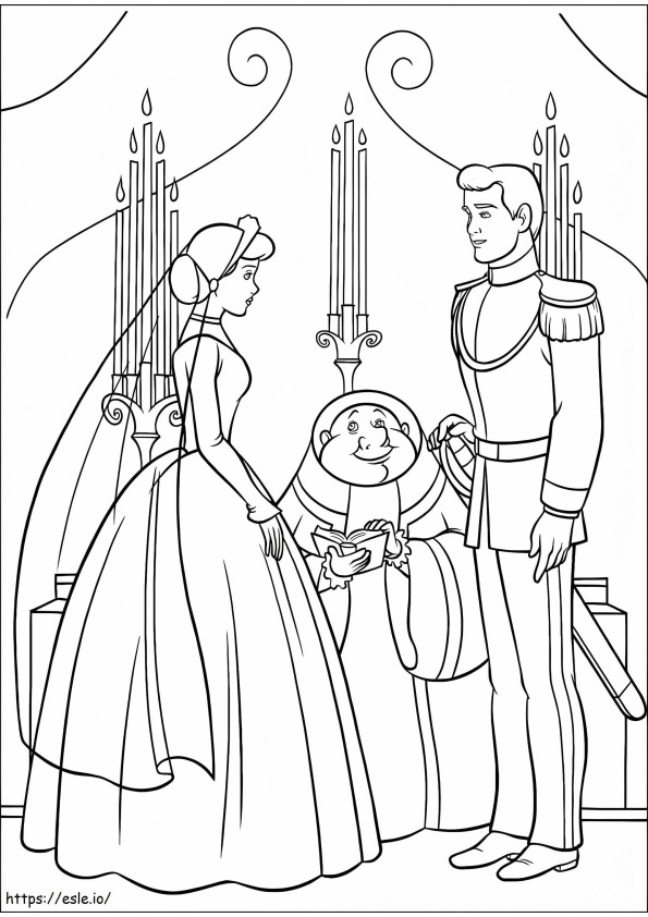 Cinderela e o casamento do príncipe para colorir