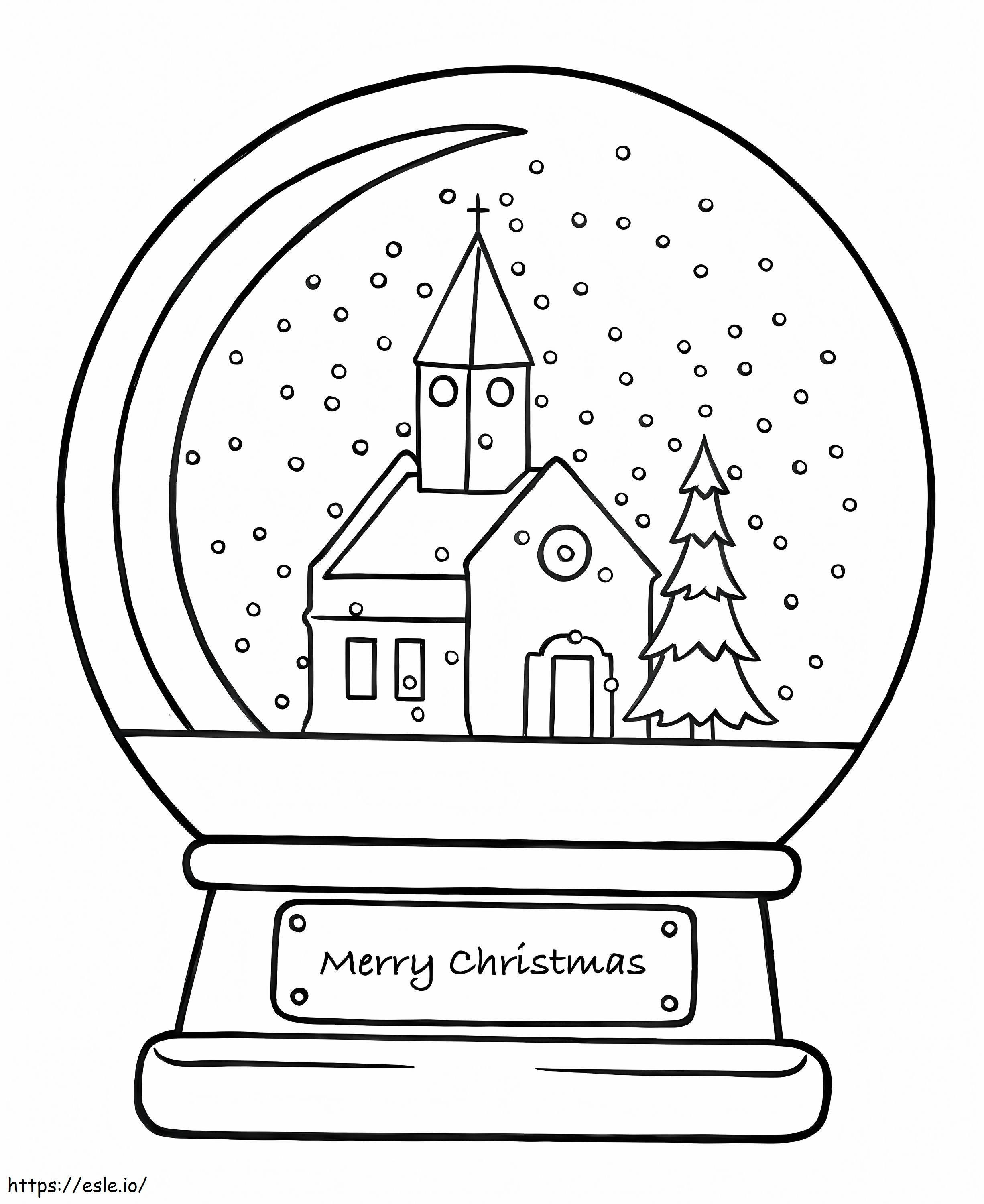 Coloriage Église de Noël en forme de boule à neige à imprimer dessin