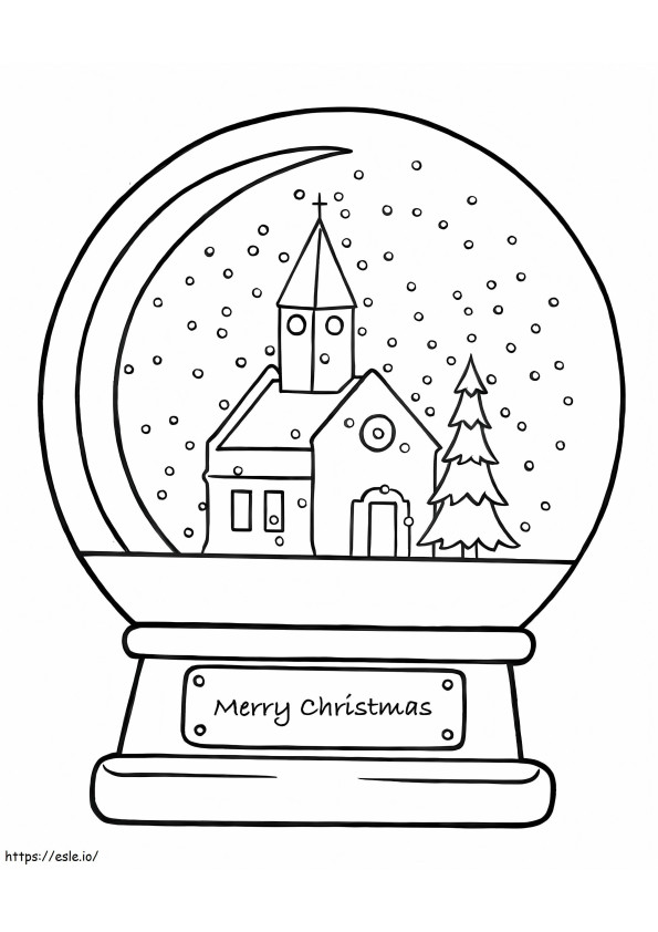 Coloriage Église de Noël en forme de boule à neige à imprimer dessin
