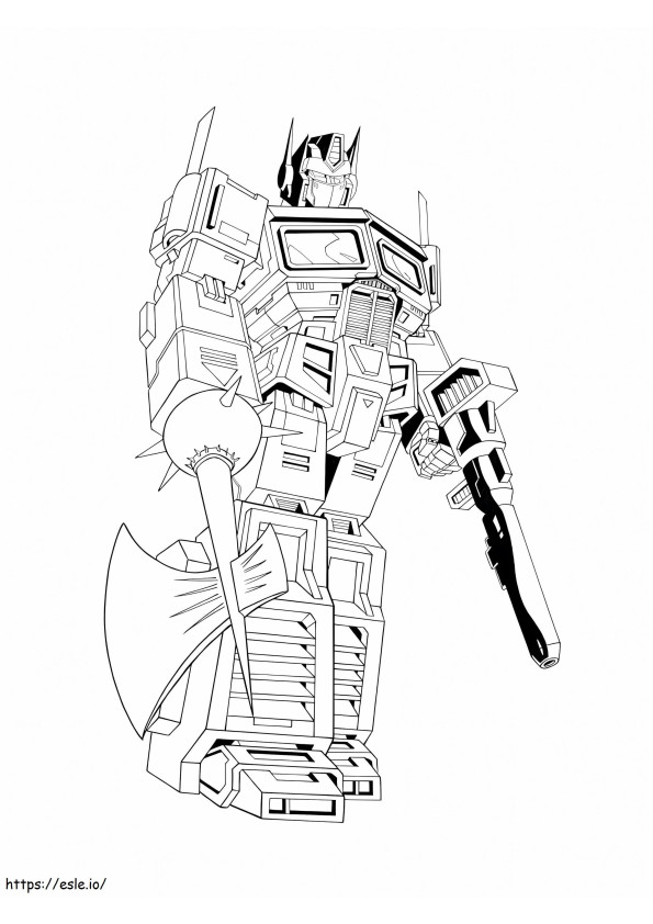 Optimus With Gun And Axe coloring page