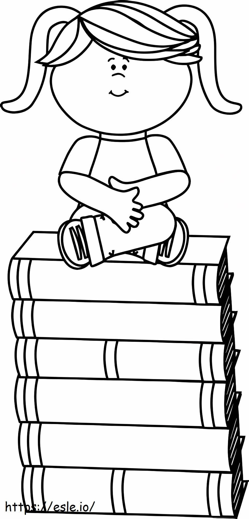 1535356863 Dziewczyna siedząca na książkach A4 kolorowanka