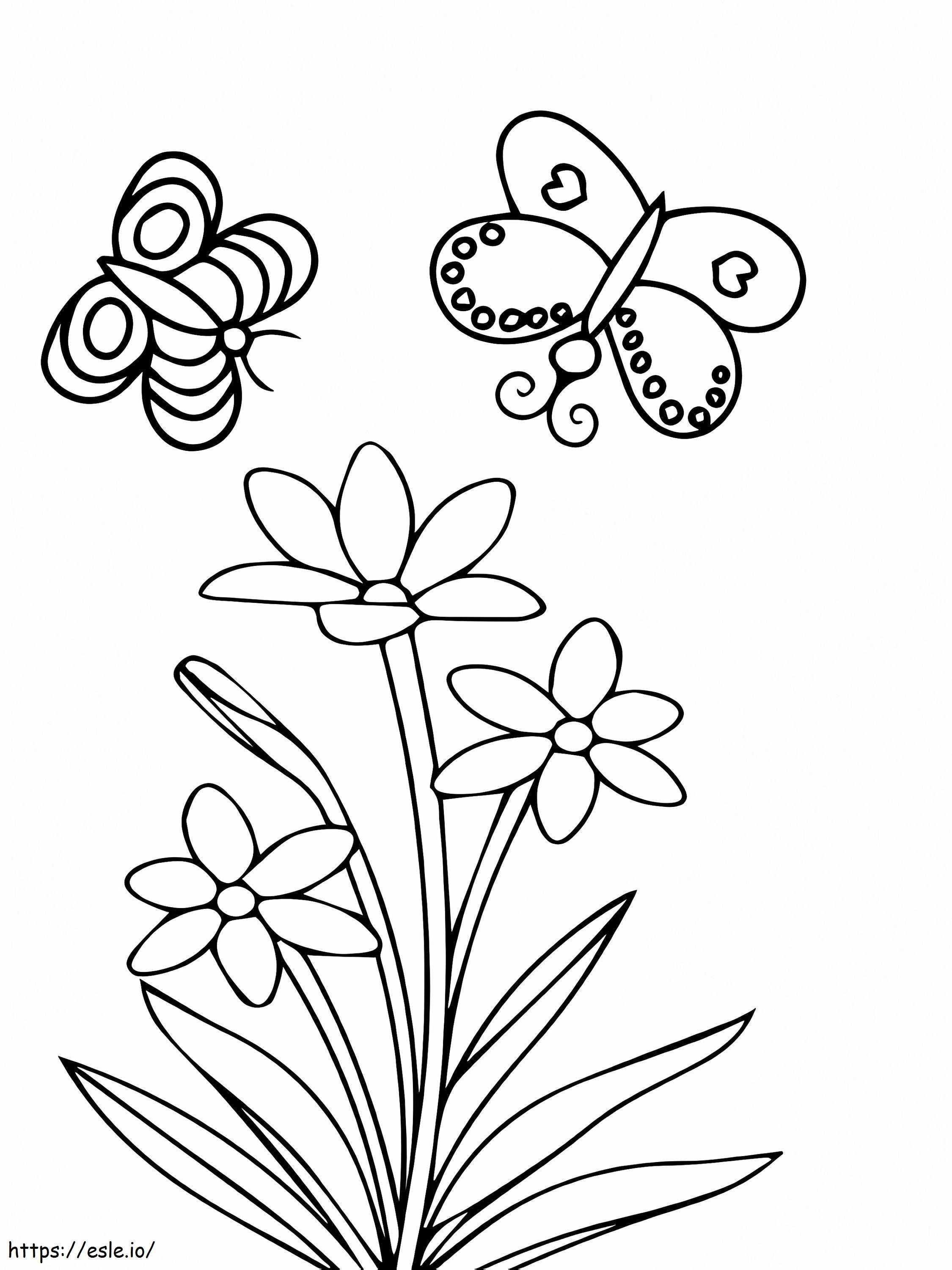 Coloriage Papillons et fleurs sauvages à imprimer dessin