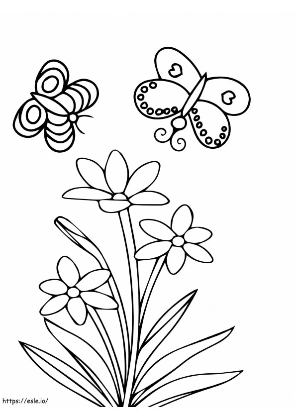 Borboletas e flores silvestres para colorir