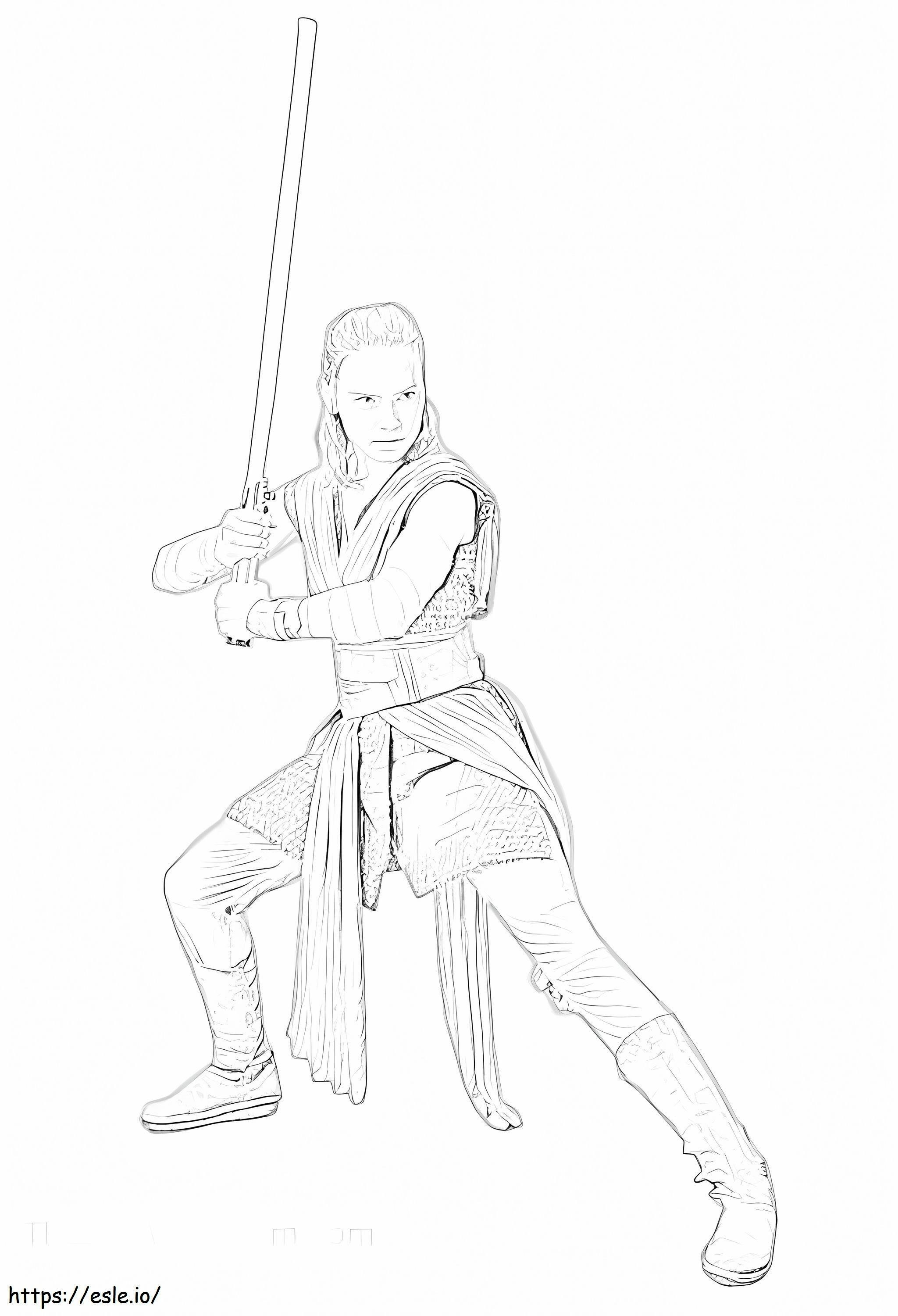 Rey Holding Lightsaber coloring page