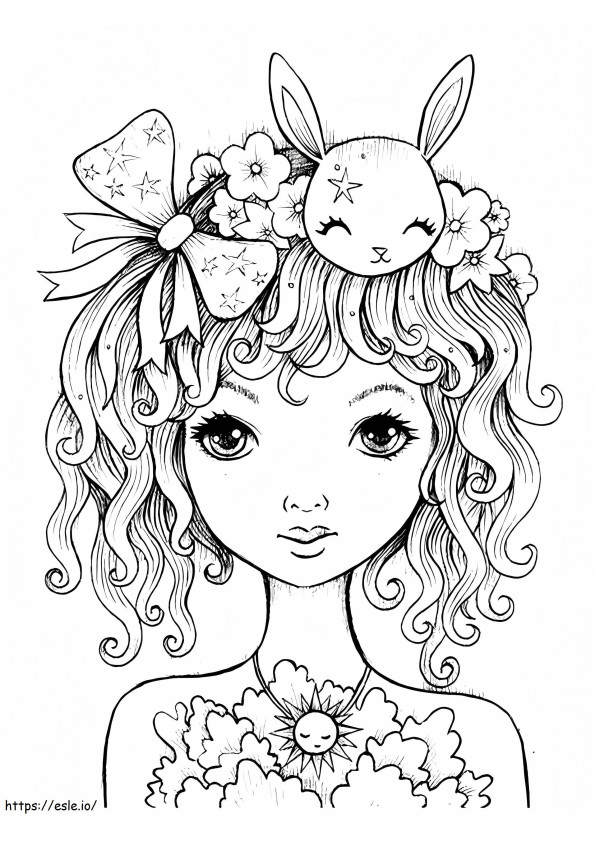 Cute Girl With A Bow coloring page