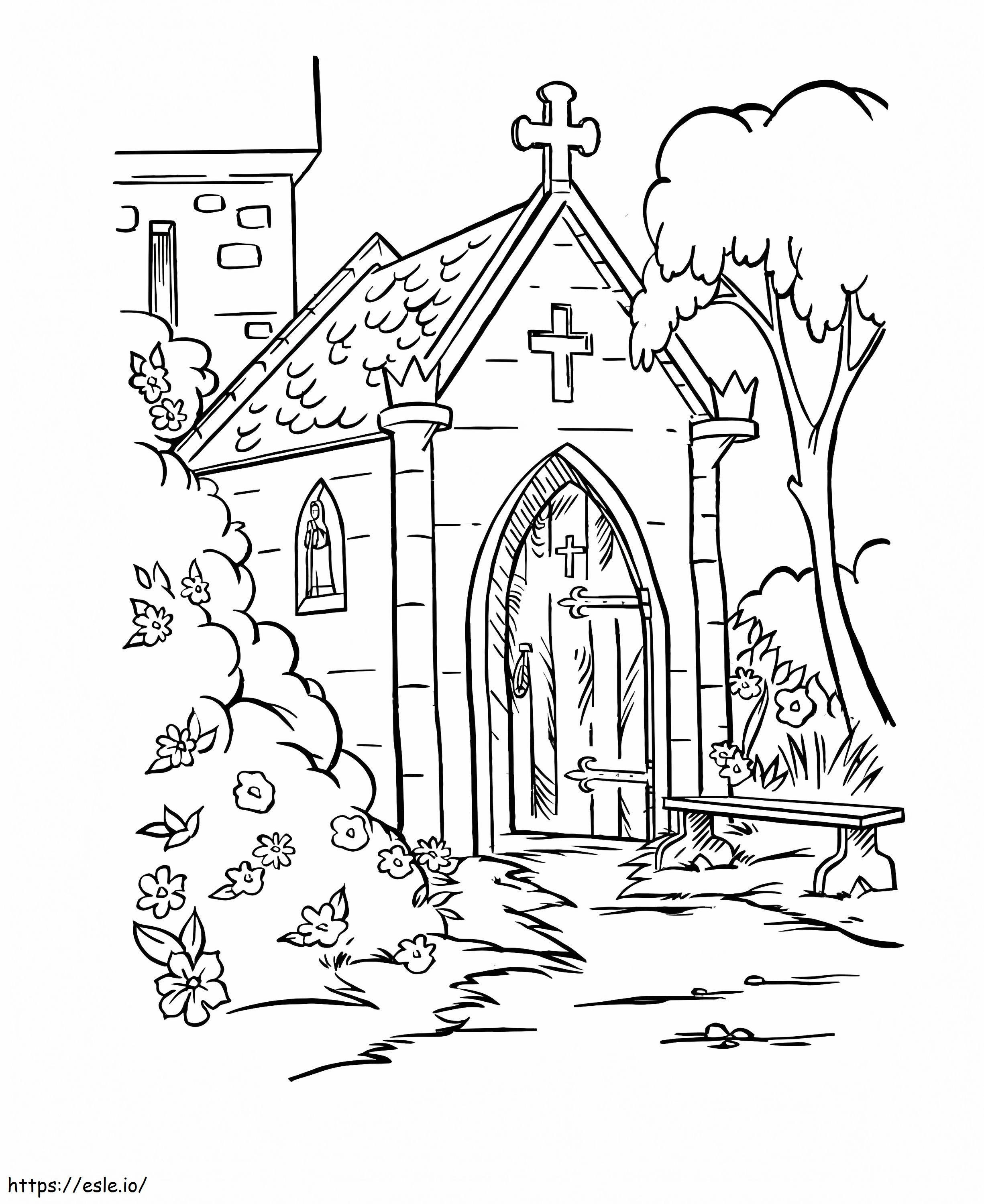 Coloriage Adorable église à imprimer dessin