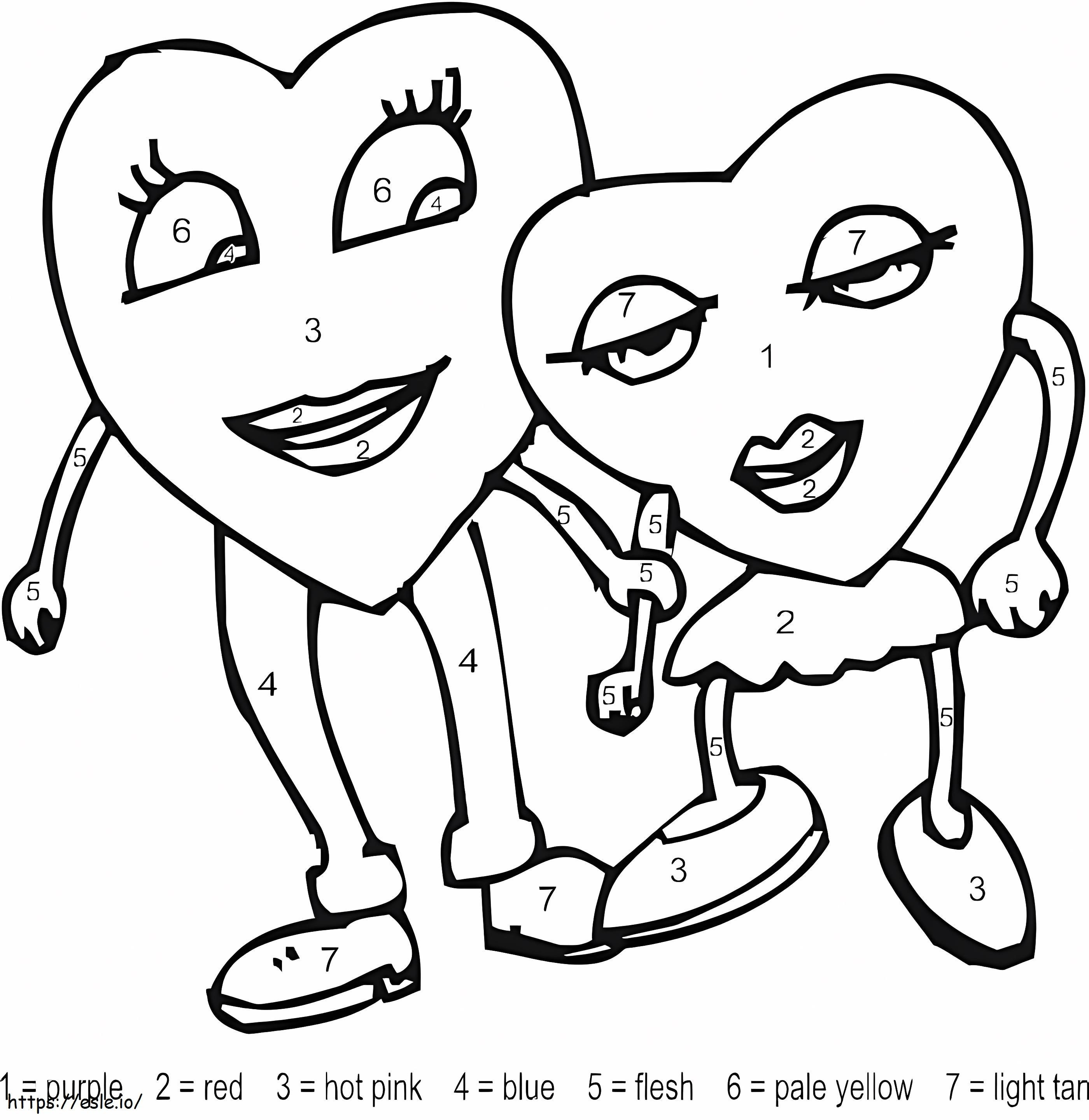 Valentine Heart Couple Color By Number coloring page