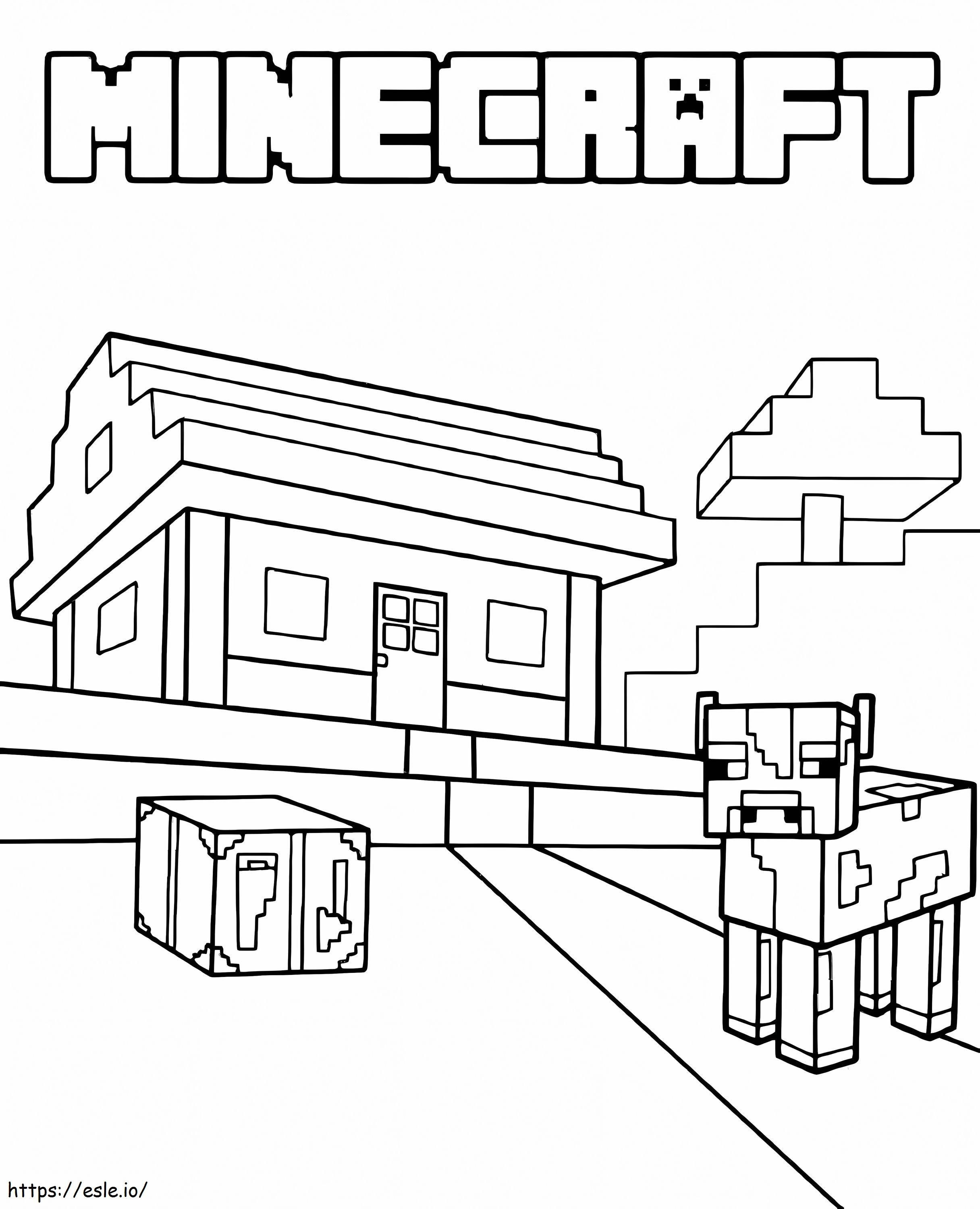 Mucca e casa Minecraft da colorare