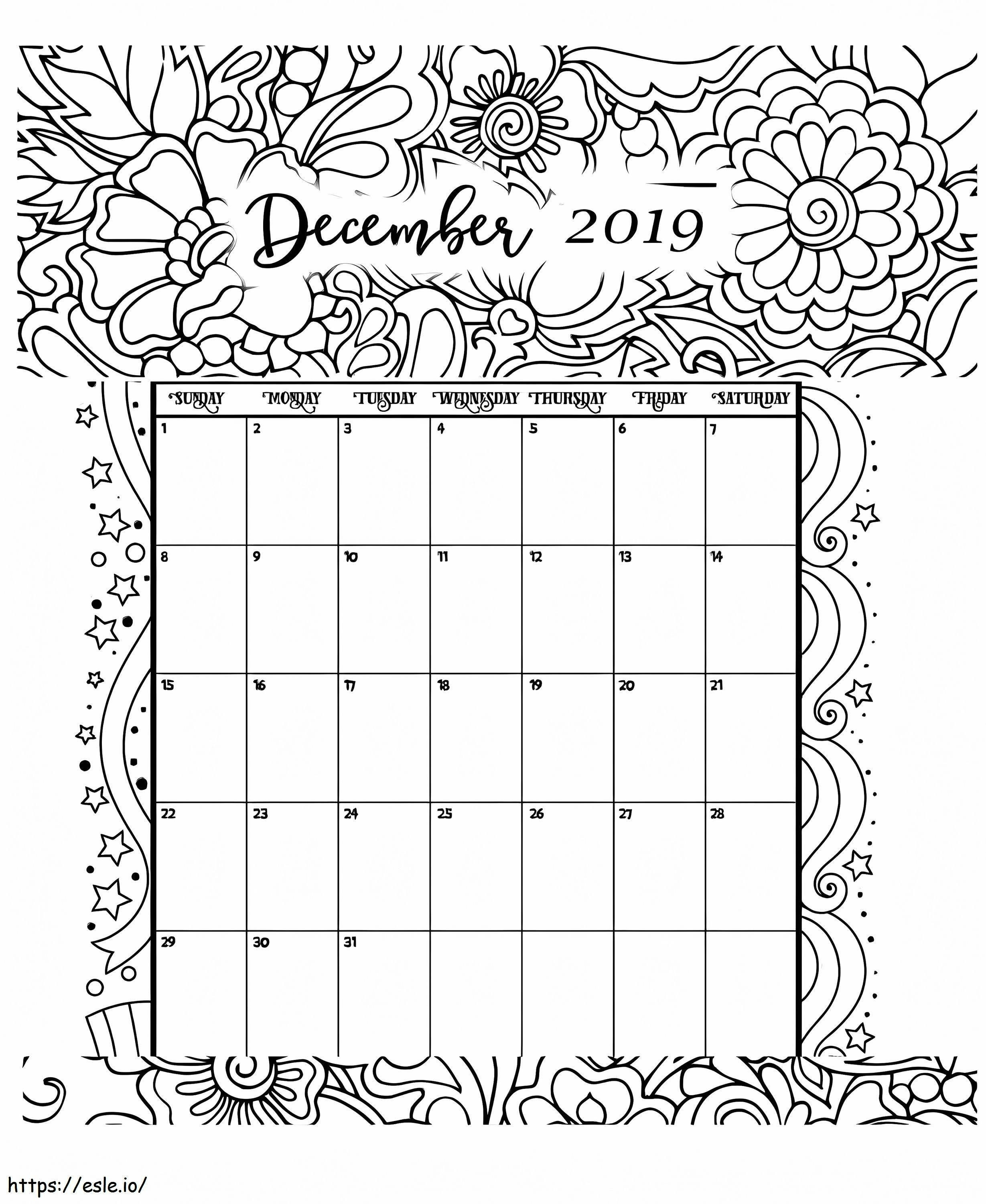 Calendário de dezembro de 2019 para colorir