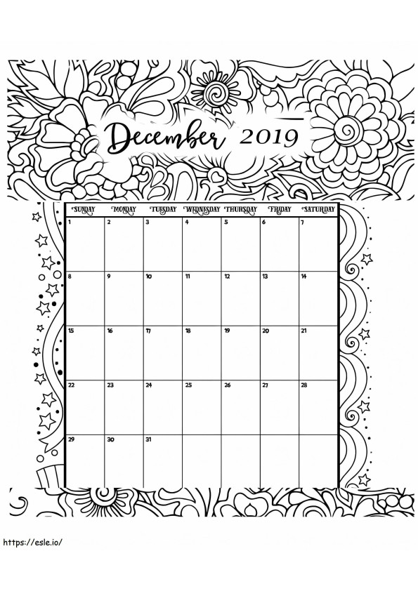 Joulukuun 2019 kalenteri värityskuva