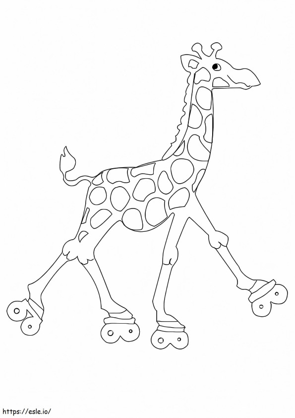 Girafa em patins para colorir
