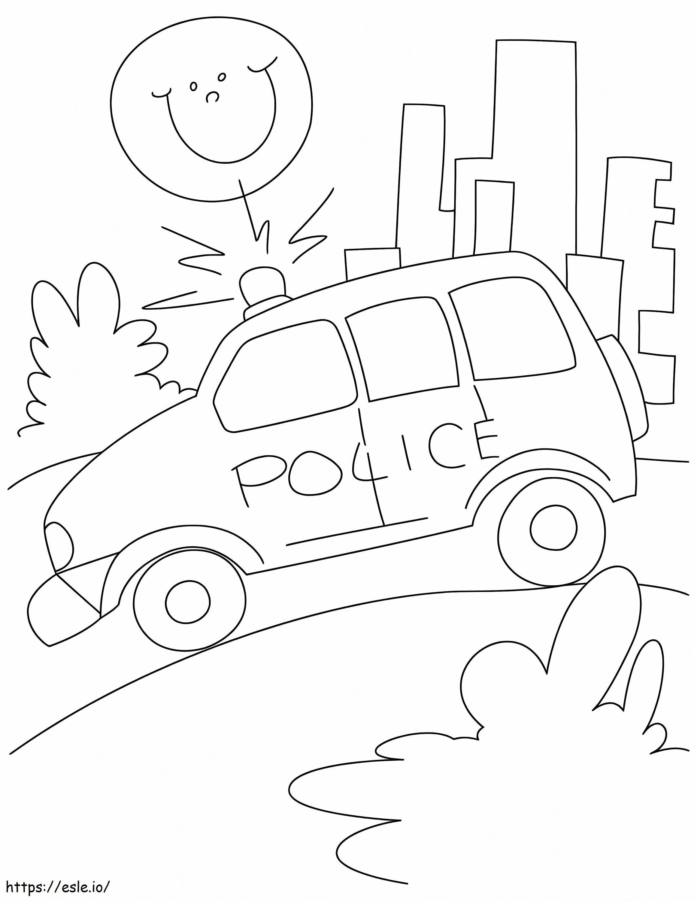 Carro a gasolina da polícia na estrada para colorir